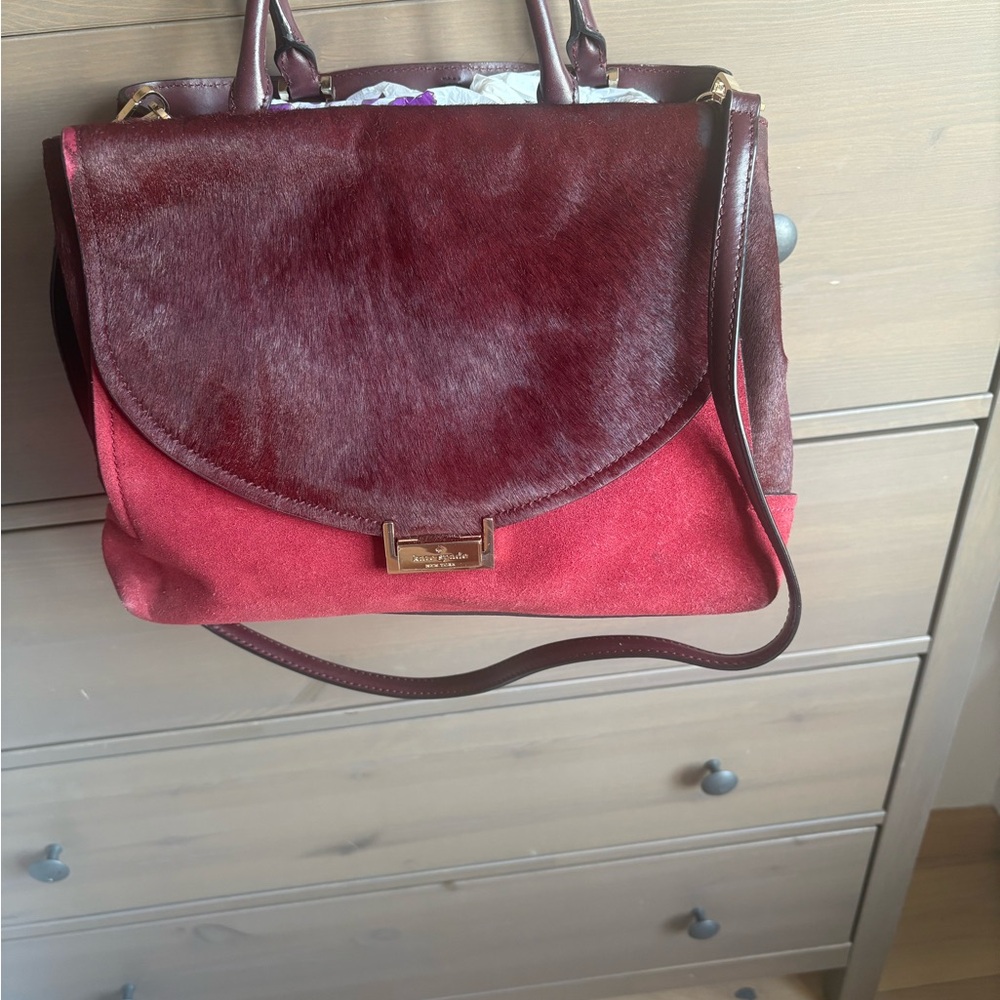 Kate Spade Suede Elegant Burgundy and Red Women's Bag